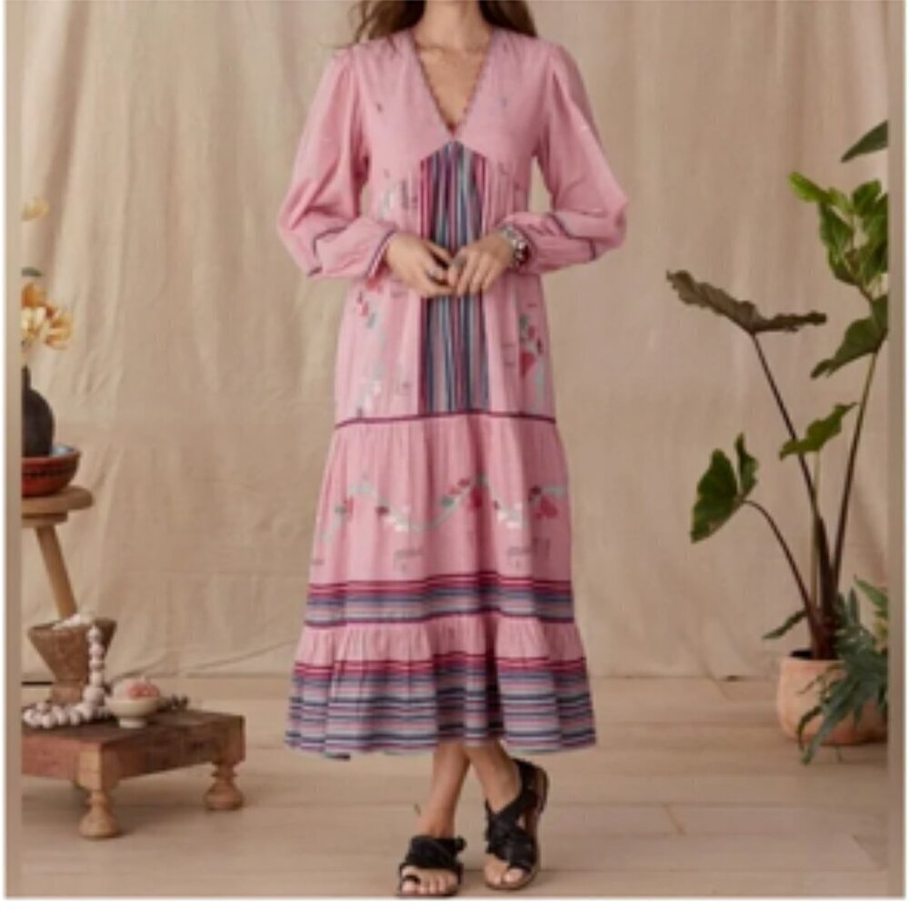 Anthropologie's Conditions Apply Hand Woven 100% Cotton Boho Maxi Dress Small - Picture 1 of 12